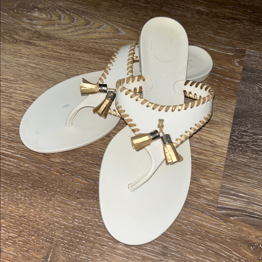Jack Rogers Alana Jelly Elegant White Sandals with Gold Details